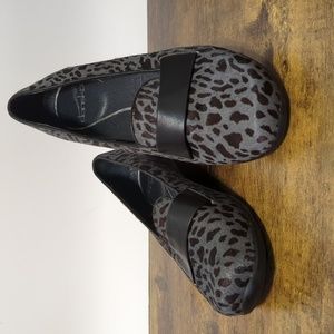 Dansko Gray and Black Leopard Print Loafers